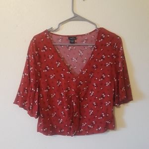 Red Floral Summer Blouse Top